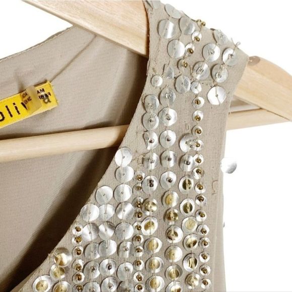 Sz 6 Alice+Olivia Glam A Line Dress Size 6 Champage Silver Sparkle A Line Dress - Picture 10 of 16